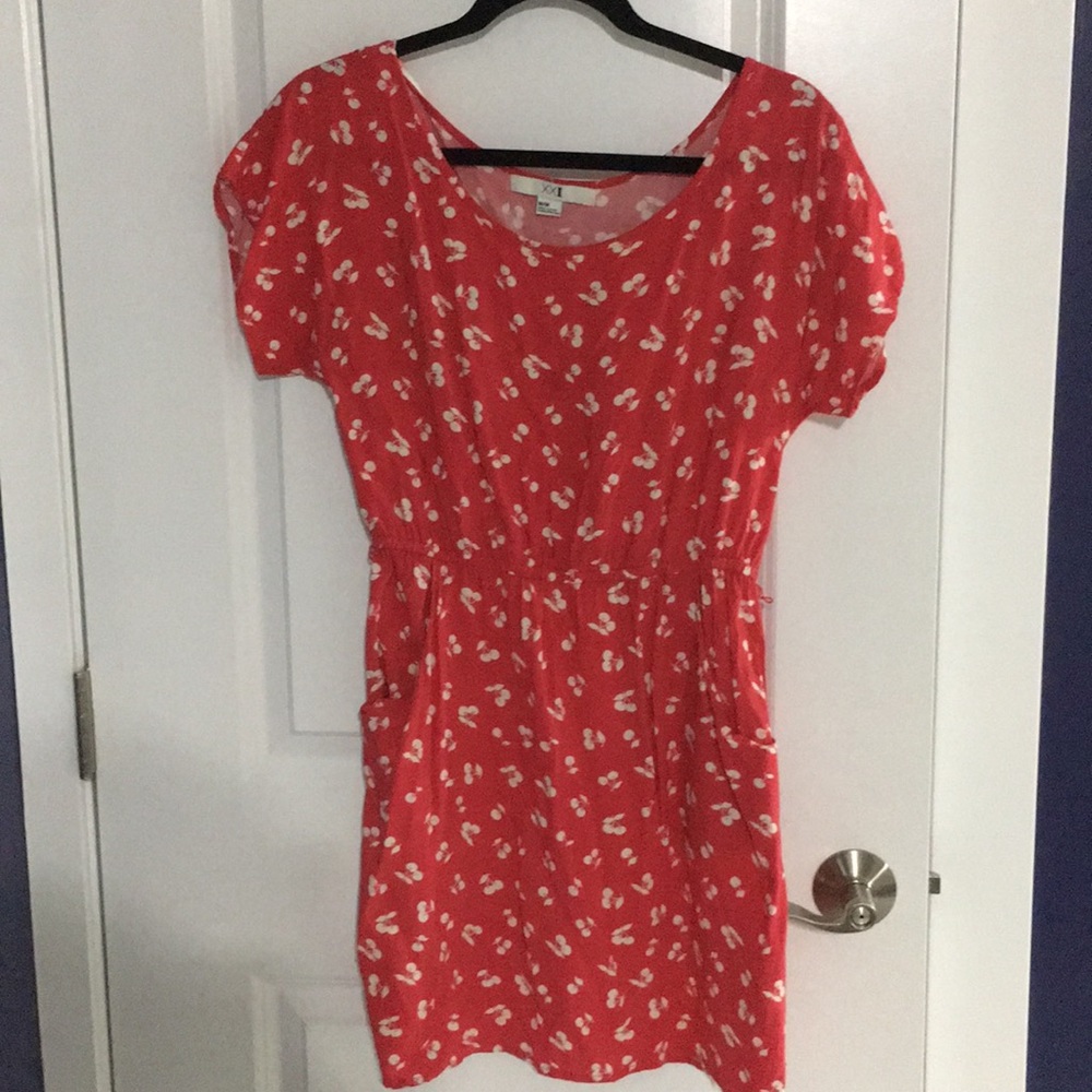 Coral cherry print dress - size M
